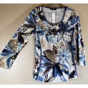 NWT Lior Paris Tunic Top Size Small Floral Print 3/4 Sleeve Stretch Blouse Artsy